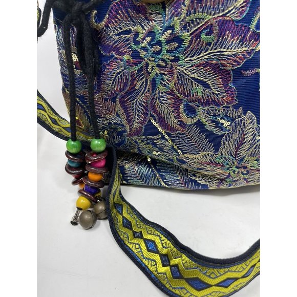 Women’s Shoulder Bag Peacock Floral Boho Ethnic Style Handbag Tote Embroidered - Picture 3 of 7